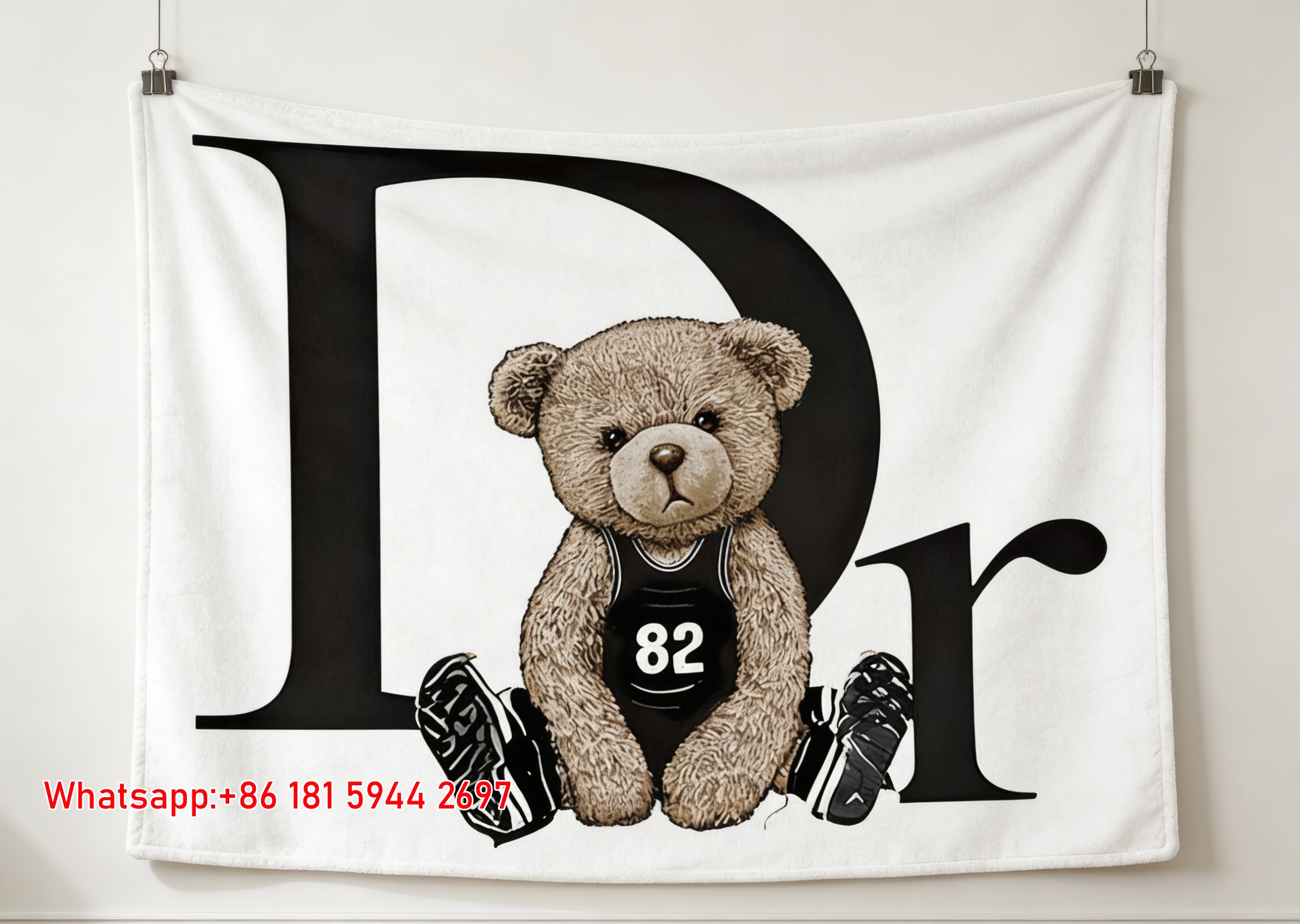 Dior Sporty Teddy Bear 82 Flannel Sofa Throw Blanket D451